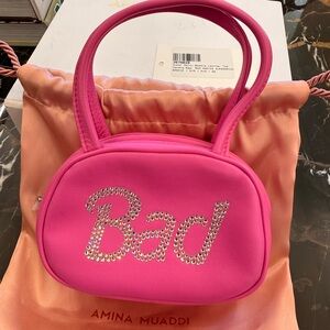 Amina Muaddi Pink Leather Superamini Baddie Crystal Embellished Women's Bag